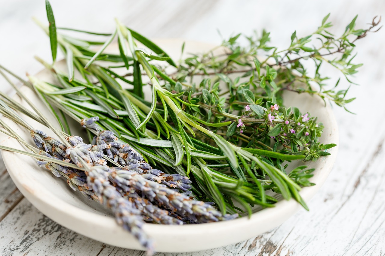 Herbal remedies bowl of herbs to help heal wartime