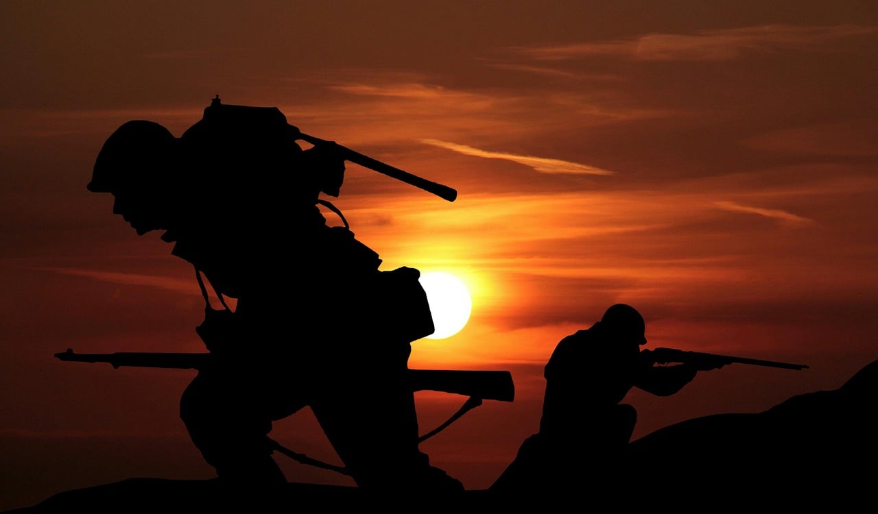 Troops with sunset
