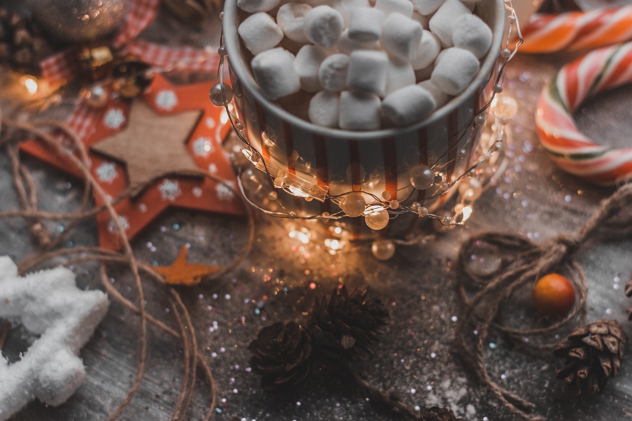 Christmas image showing lights and marshmellows